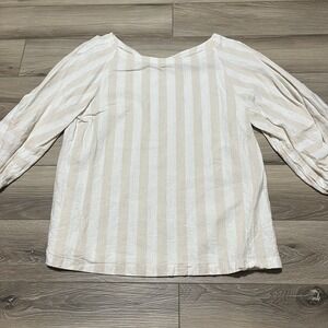 Loft Linen Puff Sleeve Striped Top Beige Size‎ Small